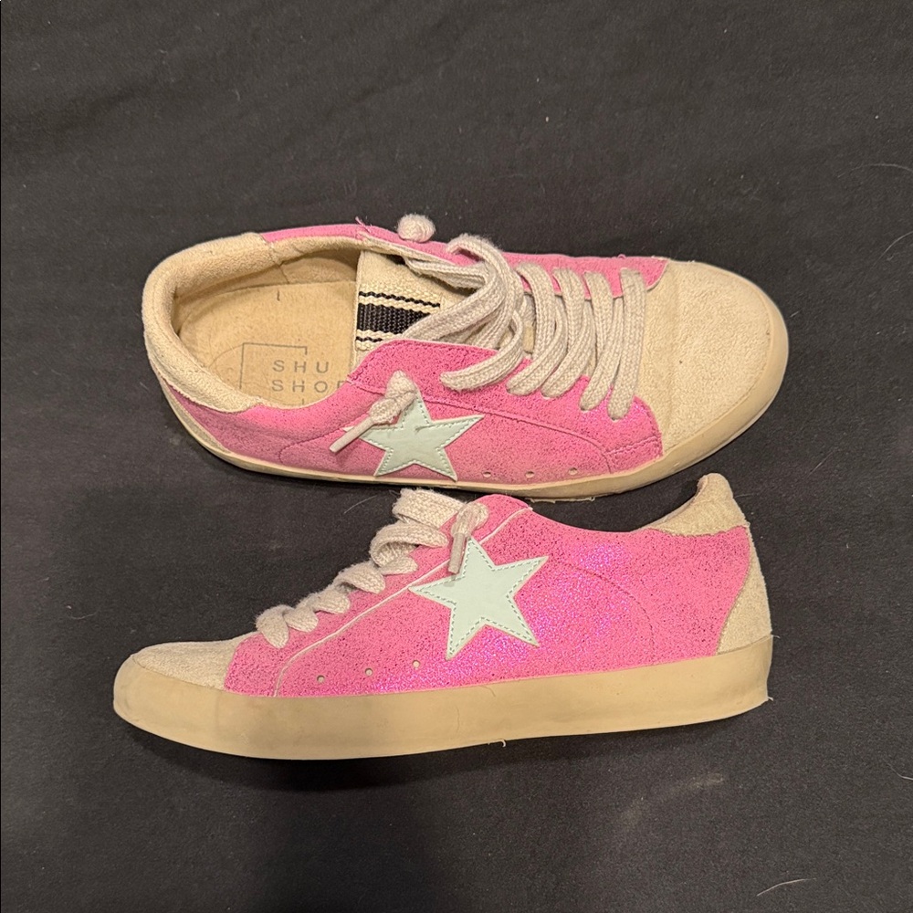 ShuShop Pink and Cream Kids Sneakers with White Star
